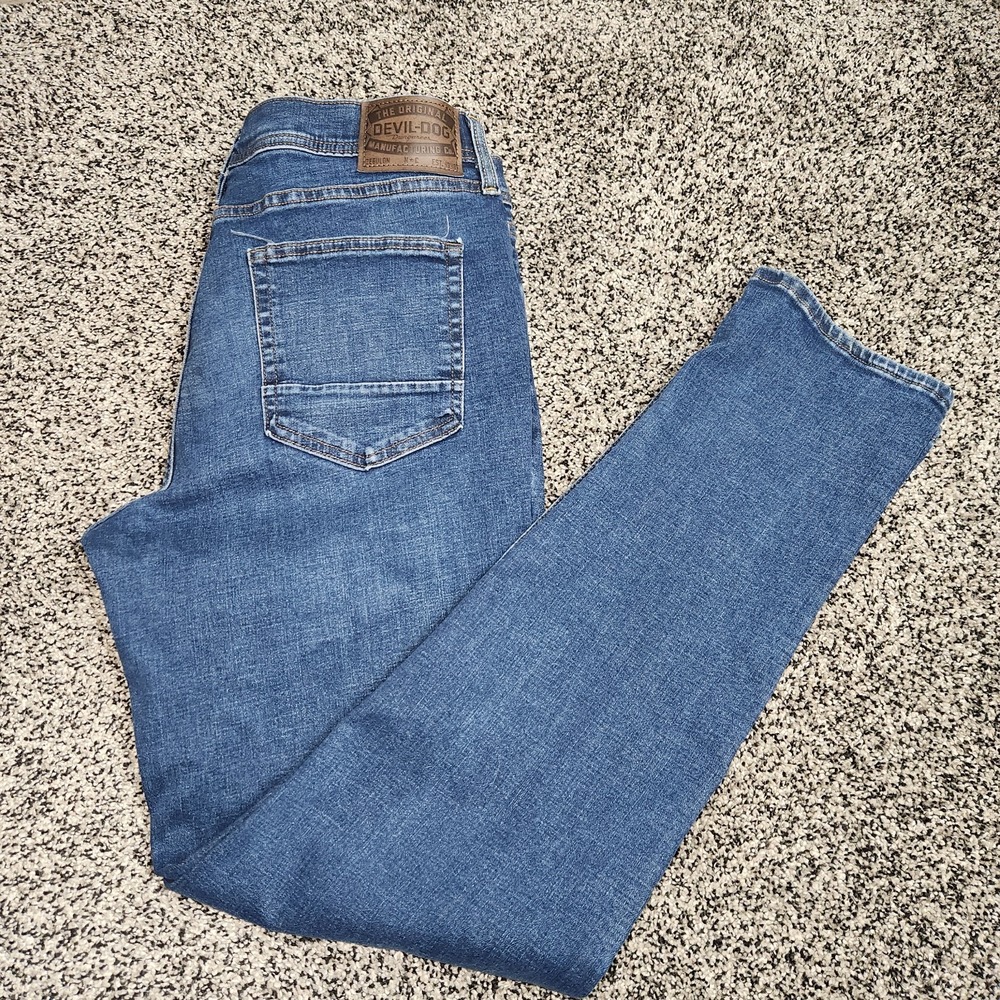 Devil-Dog Dungarees Slim Straight Tapered Men's Jeans Sz 34x34 Darkwash Stretch